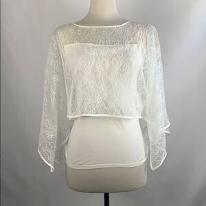 Ann Fontaine White Lace Overlay Top NEW